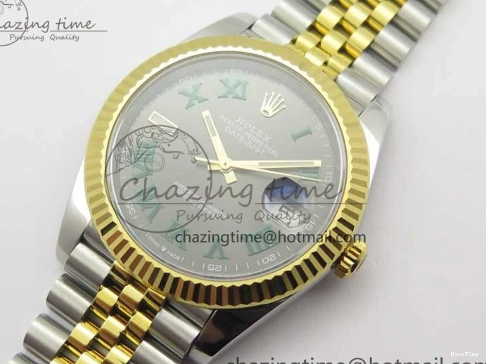MiroTime 0519 DateJust 41 SS YG 126333 Fluted Bezel DJF Best Edition 904L Steel Gray Dial Green Roman Markers on Jubilee Bracelet A Seasonal 3194